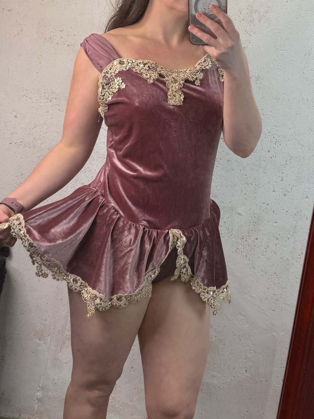 Weissman Dusty Rose Velvet Lace Trim Ballet Dance Costume Size XXL Adult NEW